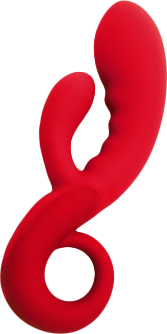 Ergonomic double vibrator for women designed for targeted internal and external pleasure.