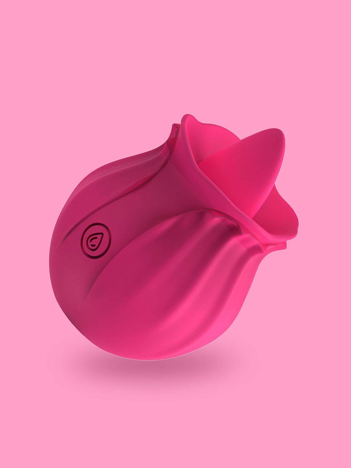 Pink rose-shaped tongue licker vibrator with flexible silicone tongue for clitoral licking stimulation