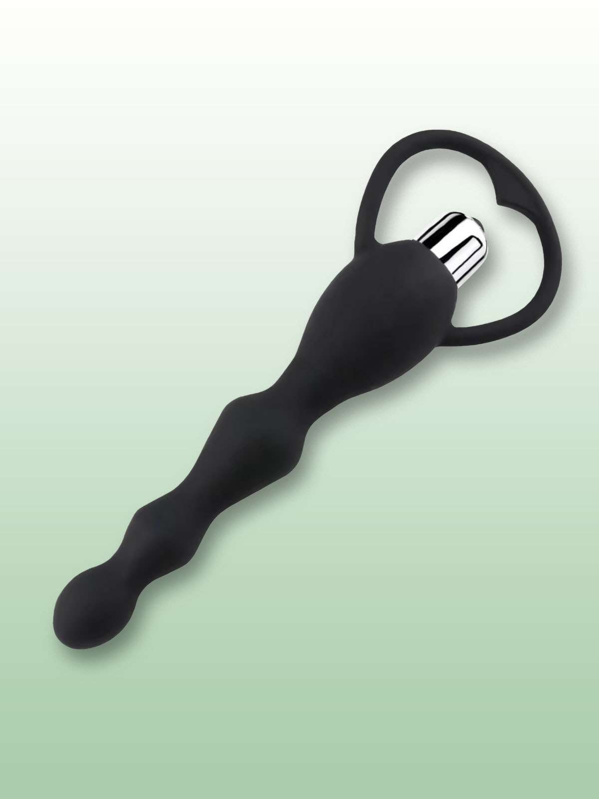 Lovenjoy black medical-grade silicone anal plug featuring a weighted chrome metal base with a large purple heart-shaped crystal inlay.