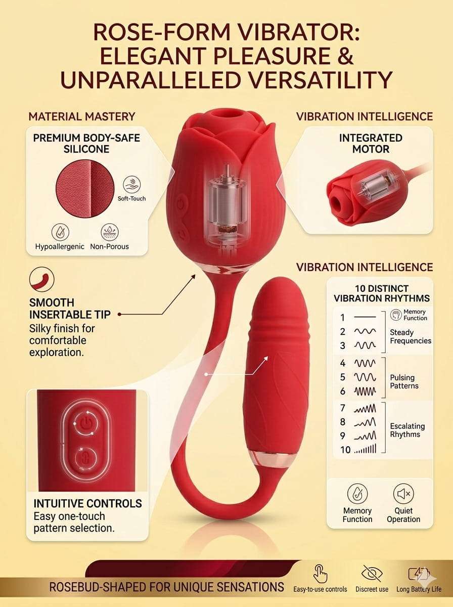 Premium Thrusting Rose Suction Vibrator | 2-in-1 Silicone Vibrator - Image 2