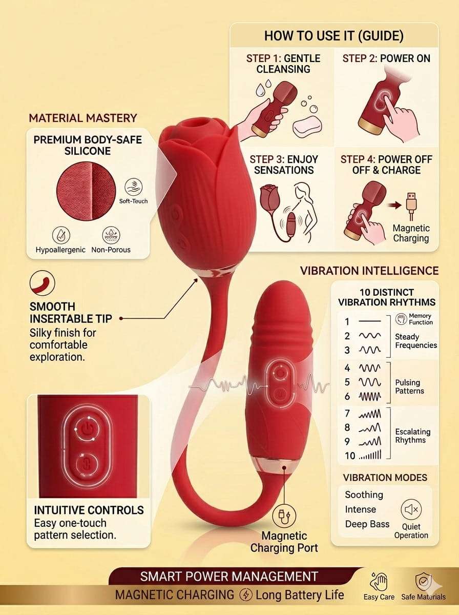 Premium Thrusting Rose Suction Vibrator | 2-in-1 Silicone Vibrator - Image 3