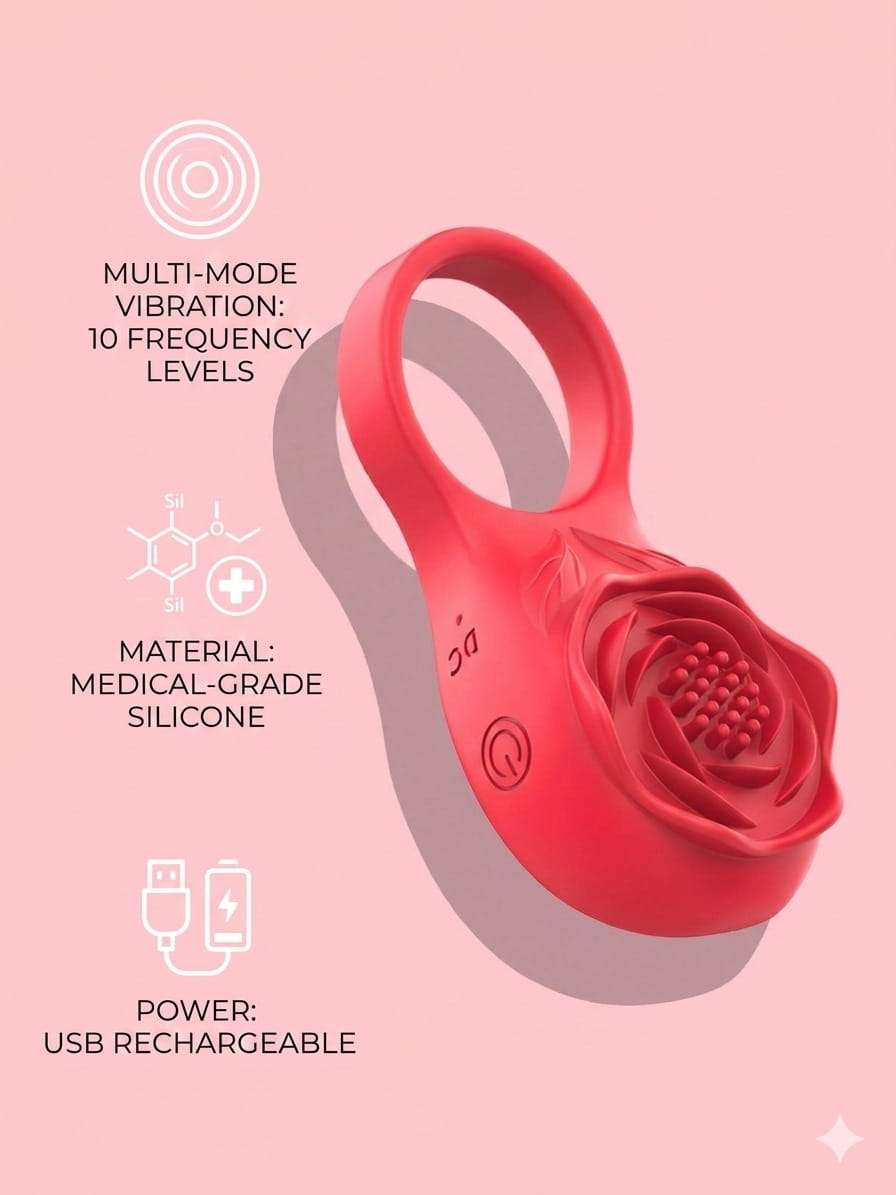 Couples Vibrating Ring – Rose Locking Adult Toy for Intimate Pleasure - Image 3