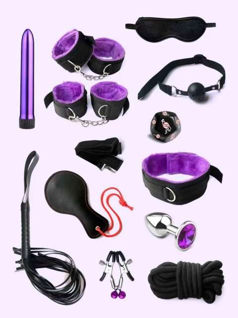 Best affordable 10-piece bondage kit for beginners, ultimate romantic adventure gift set, high-quality purple faux fur restraints