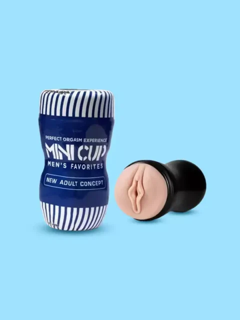 Mini Cup male masturbator packaging showing its compact, travel-friendly design